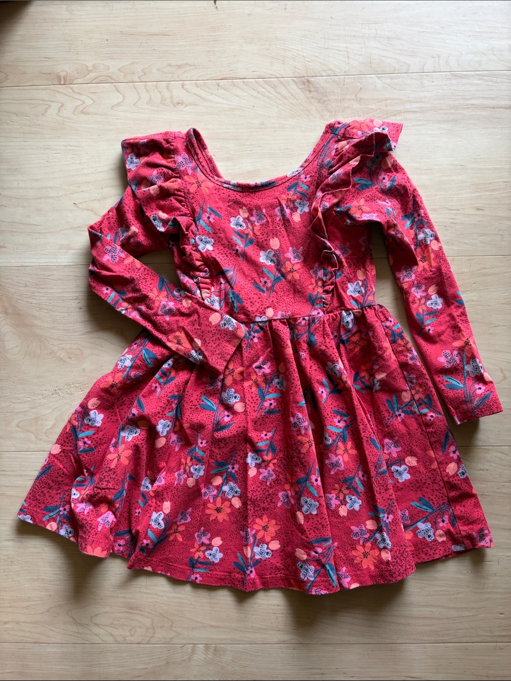 Tea Collection Red Floral Ruffle Long-Sleeve Dress
